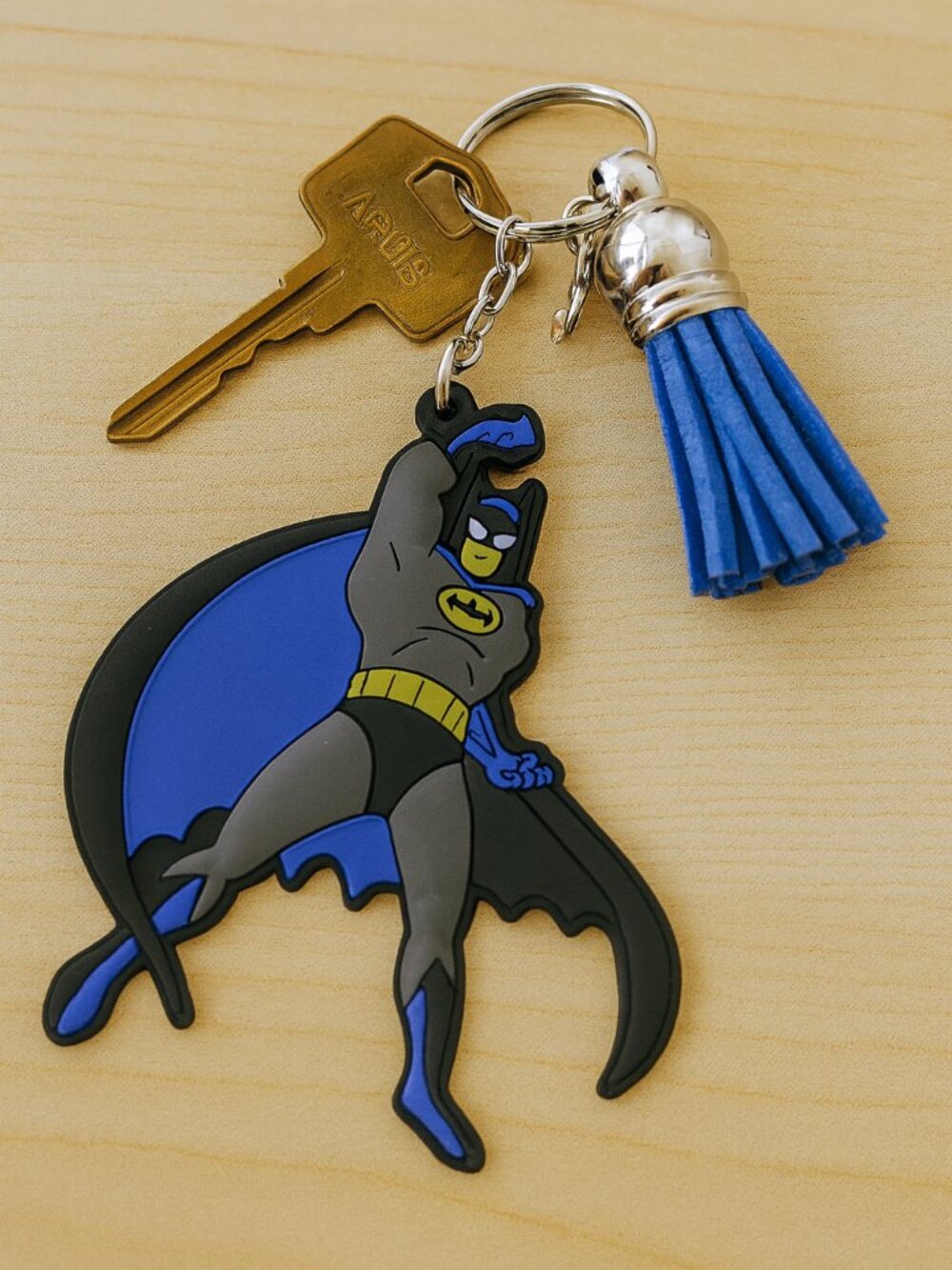 Batman Keychain with Blue or Yellow Tassel